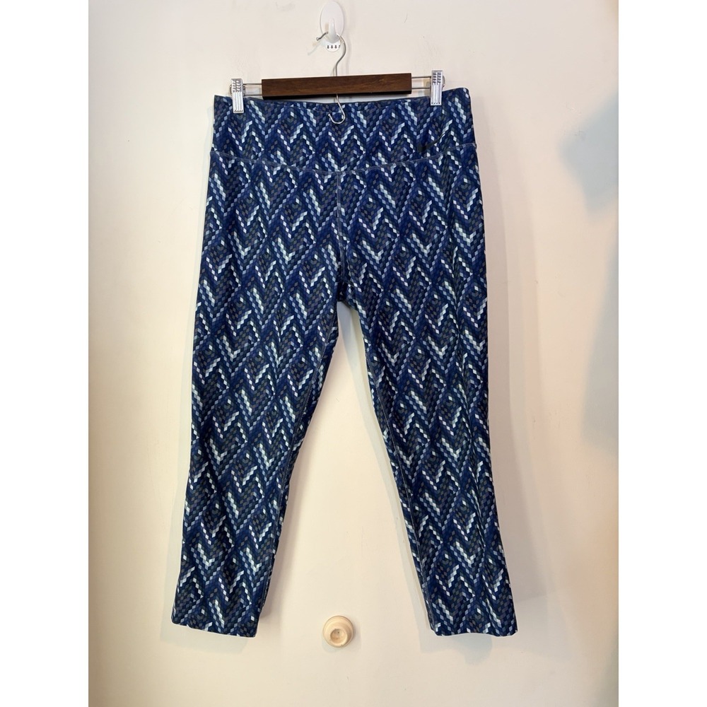 Nike Dri Fit‎ 3/4 Crop Leggings Athletic Large Blue Geometric Print Athleisure